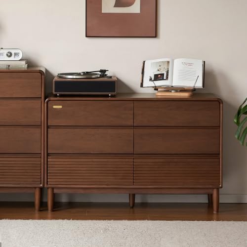 Solid Wood Nightstand, 6 Drawer Nightstand for Bedroom, Modern Side Table for Living Room, Hallway, Closet, Catalpa Wood (Walnut,47.71" W x 15.74" D x 30.74" H)
