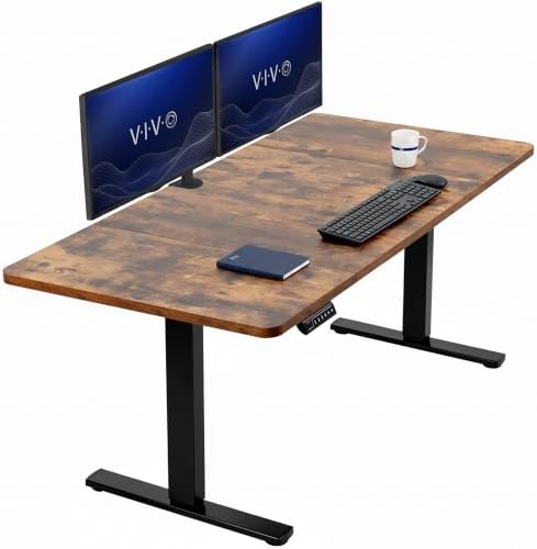 VIVO Electric Standing Desk, Smooth 3-Piece 60" x 30" Vintage Brown Top