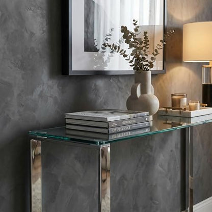 Cortesi Home Remi Contemporary Glass Console Table with Chrome Finish