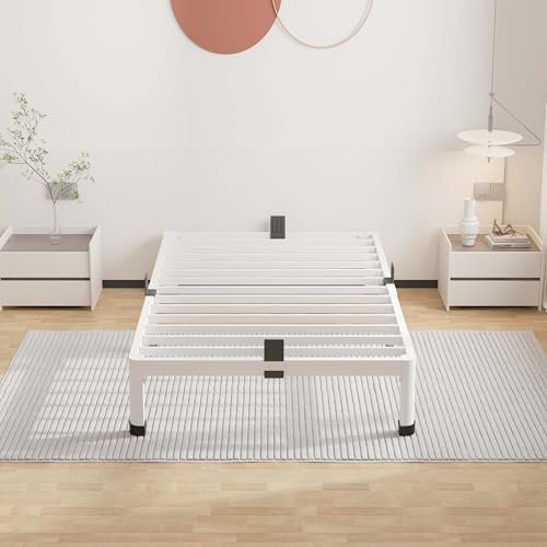 ROIL 10 Inch White Twin Bed Frame Low Profile with Rounded Corner