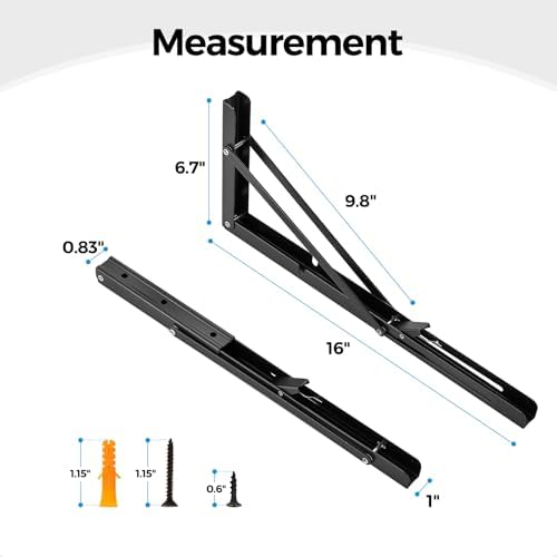 Matte Black Folding Shelf Brackets, 16 Inch, 6 Pack