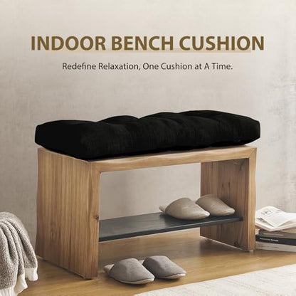downluxe Indoor Bench Cushion for Indoor Furniture, Non-Slip Tufted Overstuffed Textured Foam Bench Seat Cushion, 48" X 16" X 4", Black, 1 Pack