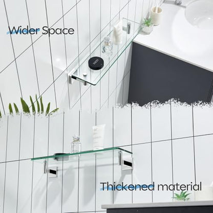 KOKOSIRI Bathroom Shelves Wall Mounted Floating Glass Shelf Polished Stainless Steel 20-Inch Kitchen Hanging Rack for Storage/Room Decor B1105CH-L20