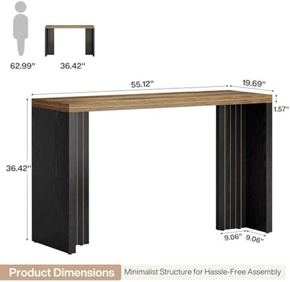 Tribesigns 55.12-Inch Long Bar Table, Modern Counter Height Pub Table with a Spacious Tabletop, Rectangular Home Coffee Bar Unit for Living Room, Balcony, Basement, Easy Assembly, Brown & Black