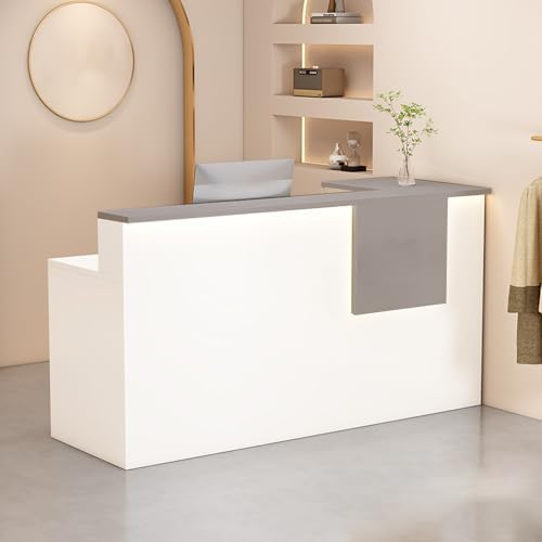 Reception Desk with Counter Modern, 35.4-118.1'', Solid Wood Ecological Board, Large Storage Space,Lockable Storage Drawers, for Salons, Offices, Lobbies, Retail Stores and Home Offices