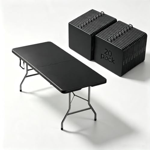 6FT Folding Table, Black Portable HDPE Utility Table,20 Pack