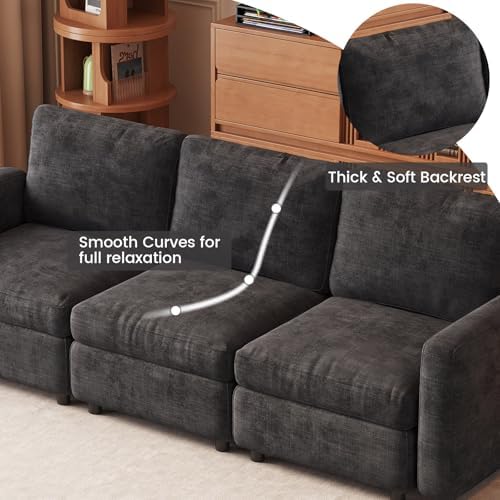 Miuuod 3-Seat Modular Sofa Couch Grey with Ergonomic Cushions, Convertible Sleeper Sectional for Living Room Bedroom Apartment, Cloud Futon Lounge Furniture Set for Small Spaces