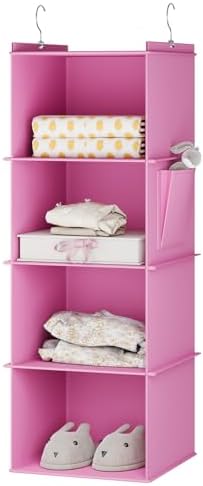 YOUDENOVA Hanging Closet Organizer and Storage, 4-Shelf, Light Pink