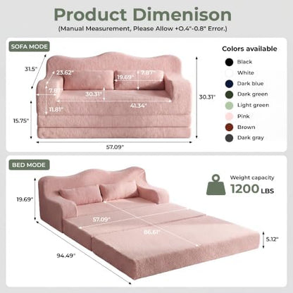 Krazio Convertible Futon Sofa Bed, 57" Boneless Couch for Living Room