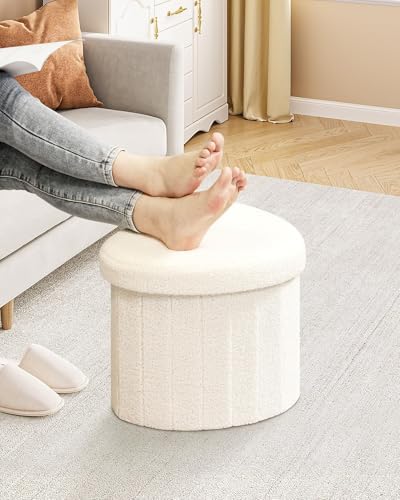 B FSOBEIIALEO Storage Ottoman Heart Shaped Ottoman with Storage,Cream White
