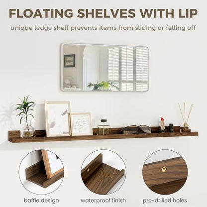 Picture Ledge Shelf, 20 Inch Walnut Floating Shelves Set of 2