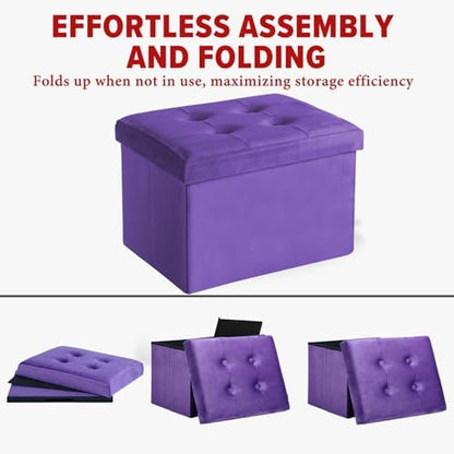 LINMAGCO Ottoman with Storage Small Foot Rest Stool Under Desk Stool Short Folding Footrest for Living Room Bedroom Home Office Dorm 17x13x13in(Purple)