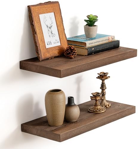 Marsmiles Dark Wood Floating Shelves, 20'' Long, 9.3'' Deep, Set of 2