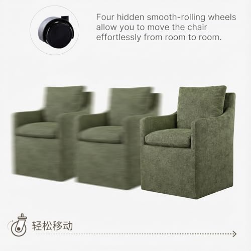 KISLOT Upholstered Dining Chairs with Casters, No Assembly Modern Accent Armchair with Rollers for Dining Room, Bedroom, Living Room, Reading Room, Already Assembled, Green, 2 Box