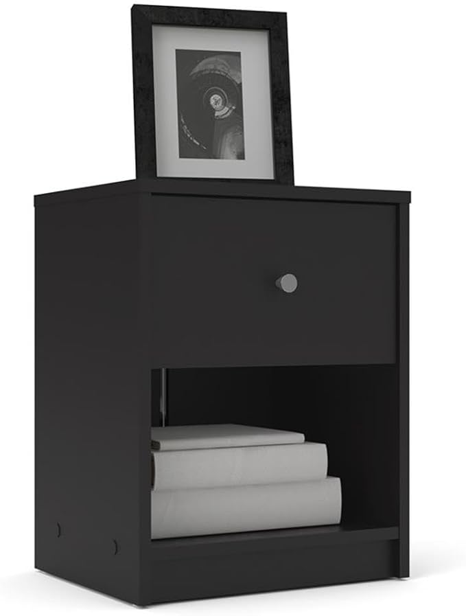 Home Square 4-Pc Scandinavian Design Bedroom Furniture Set with 3-Drawer Chest, 6-Drawer Double Dresser & Two 1-Drawer Nightstands, Plastic Pewter Handles and Smooth Glides, in Black
