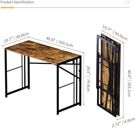 Lutown-Teen 40 inch Folding Computer Desk, Rustic Brown
