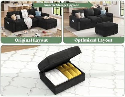 AMERLIFE 81" Sofa Bed, Sleeper Sofa with Storage, Convertible Sofa-Black