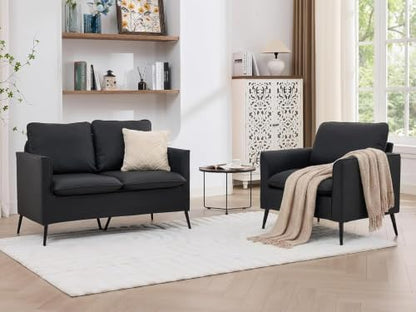 TYBOATLE Leather Loveseat Sofa and Accent Chair Set (Black, 2)