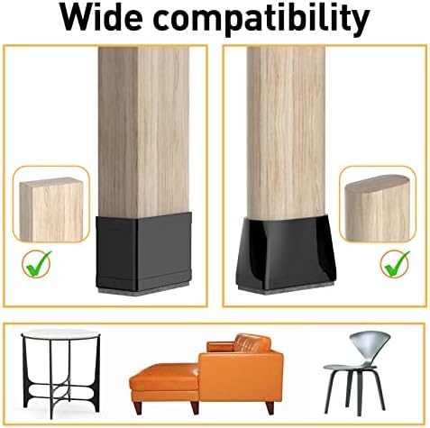 Rectangle Chair Leg Protectors for Hardwood Floors. (Black, 2×4")