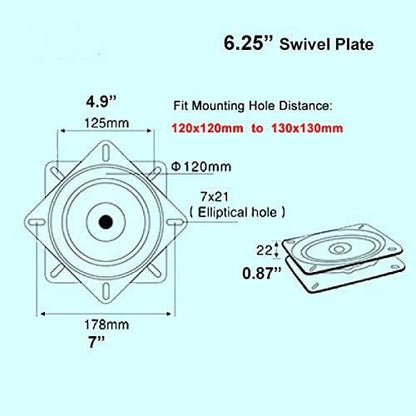 AAGUT 6.25" Bar Stool Swivel Plate Replacement, Heavy Duty Square Swivel Mechanism for Recliner Chair or Furniture,Ball Bearing Swivel Boat Seat Base Turntable