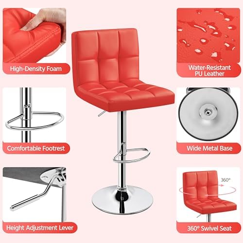 Yaheetech Bar Stools Set of 2 Adjustable Counter Height Barstools Red