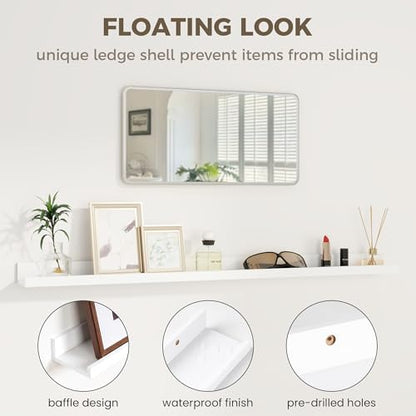 Picture Ledge Shelf, 24 Inch White Floating Shelves Set of 2