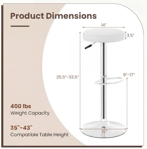 GIANTEX Bar Stool Set of 1, Adjustable Height PU Leather Bar Chair with Swivel Padded Seat, Footrest & Anti-Slip Base, Modern Backless Barstool for Kitchen, Pub Dining Room, Breakfast, Warm White