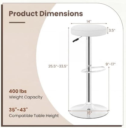 GIANTEX Bar Stool Set of 1, Adjustable Height PU Leather Bar Chair with Swivel Padded Seat, Footrest & Anti-Slip Base, Modern Backless Barstool for Kitchen, Pub Dining Room, Breakfast, Warm White