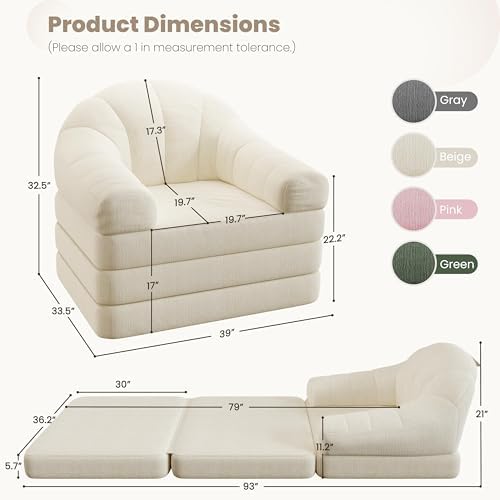 Yaheetech 93" Folding Sofa Bed Convertible Sofa Chenille, Beige
