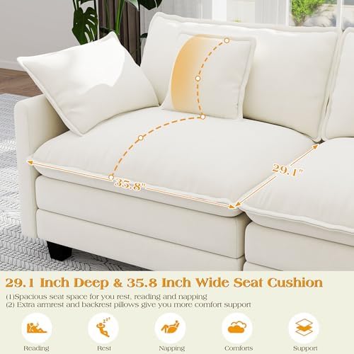 Hanherry Modular Sectional Sofa,Cloud Couch for Living Room,Modern Deep Seat Sofa Chenille Fabric Comfy Couches with Throw Pillows & Movable Ottoman for Apartment