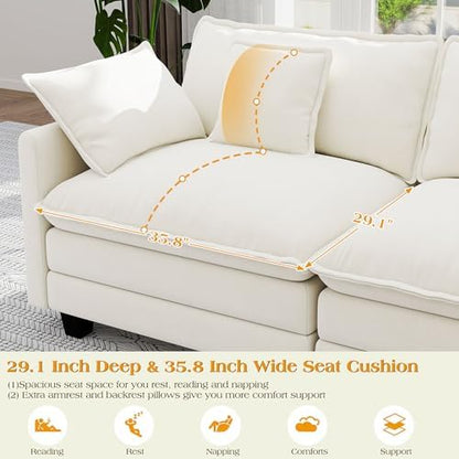Hanherry Modular Sectional Sofa,Cloud Couch for Living Room,Modern Deep Seat Sofa Chenille Fabric Comfy Couches with Throw Pillows & Movable Ottoman for Apartment