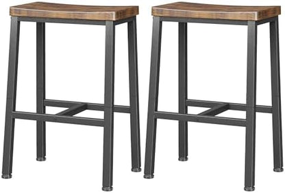Homeiju Bar Stools, Counter Height Bar Stools Set of 2, 23.6 Inch Saddle Stools with Footrests, Industrial Kitchen Counter Seat for Dining Room, Kitchen, Counter, Rustic Brown