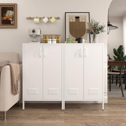 IRONFFICE Metal Cabinet Storage,Metal Cabinet with Doors and Shelves,2 Door Storage Cabinet for Living Room,Office,White