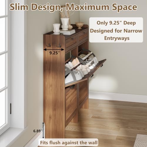Shoe Cabinet for Entryway with 4 Flip Drawers & 2 Storage Drawers