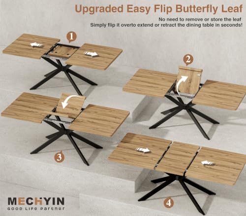 Extendable Dining Table Set for 4, 55"-71"Table w/ Butterfly Leaf,Oak