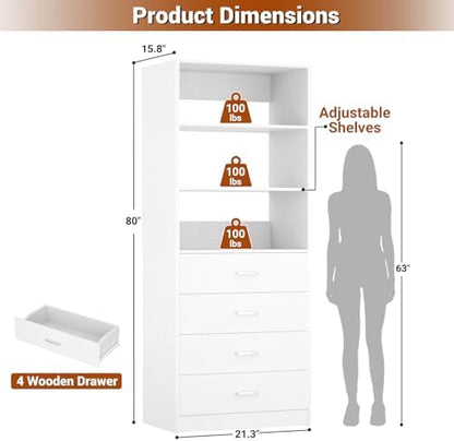 Aheaplus Closet Drawers System, 21.3" Wood Closet Organizer System, White