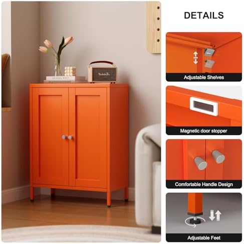 Bevivog Small Bathroom Storage Cabinet, Orange Metal Locker