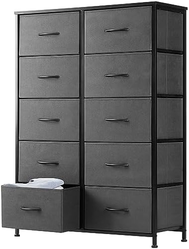 DUMOS 10 Drawer Tall Dresser for Bedroom & Living Room, Grey