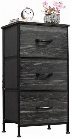 WLIVE Small Dresser Nightstand for Bedroom, 3 Drawers, Black Wood Grain