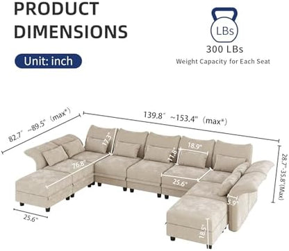 Chenille Modular Sectional Cloud Couch with Storage, Oversized 9-Seat