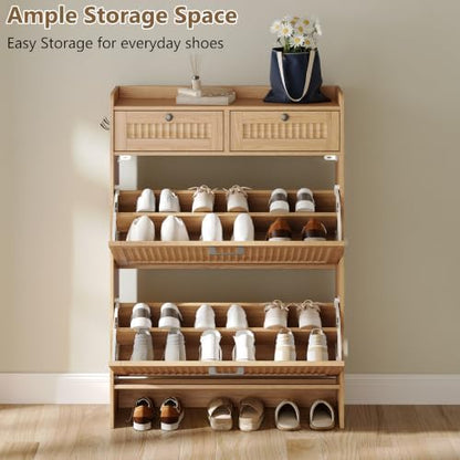 Shoe Cabinet for Entryway with 2 Flip Drawers & 2 Storage Drawers