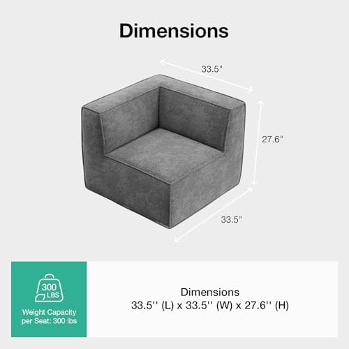 Novilla Modular Sectional Sofa, No Assembly Cloud Sectional Couch with Smarts Coil® Support, Chenille Fabric Sectional Sofa, Boneless Couch for Living Room Apartment, Dark Gray (Corner Chair)