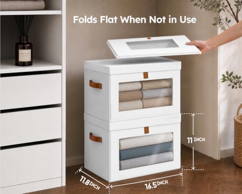 Storage Bins with Lids - Closet Organizer with Front Opening