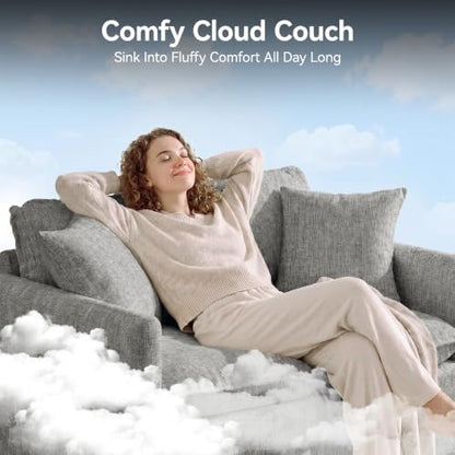 30'' Cloud Single Couch, Cloud Sofa with Throw Pillow, Modern 1 Seater Reading Chair with Deep Seat, Accent Chairs for Living Room, Bedroom, Small Apartment, Light Grey