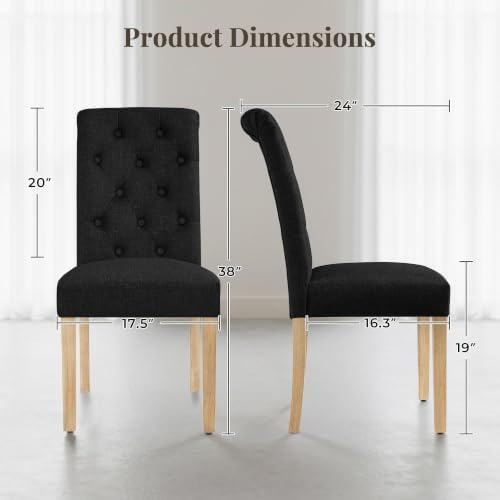 Yaheetech Dining Chairs Set of 2 Modern Upholstered Parson Chairs Black