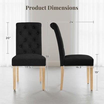 Yaheetech Dining Chairs Set of 2 Modern Upholstered Parson Chairs Black