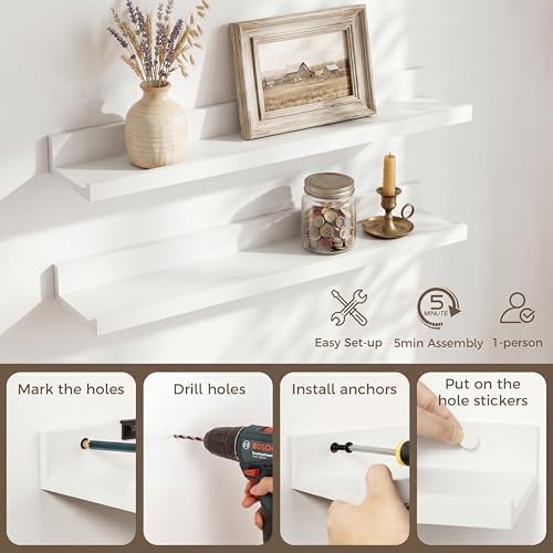 Picture Ledge Shelf, 40'' White Floating Shelves with Lip Set of 2