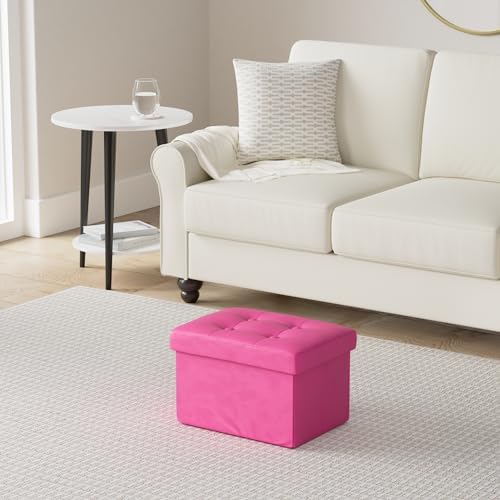 LINMAGCO Ottoman with Storage Small Foot Rest Stool Under Desk Stool Short Folding Footrest for Living Room Bedroom Home Office Dorm 17x13x13in(ROSEO)