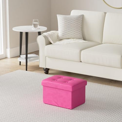 LINMAGCO Ottoman with Storage Small Foot Rest Stool Under Desk Stool Short Folding Footrest for Living Room Bedroom Home Office Dorm 17x13x13in(ROSEO)