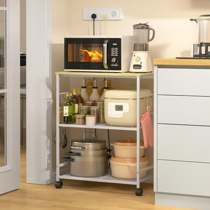 ThreeHio Rolling Kitchen Microwave Cart, 3 Tier Microwave Table Stand with Storage, Kitchen Utility Cart on Lockable Wheels, Small Coffee Station Shelf Rack Organizer for Living Room Office, Balcony